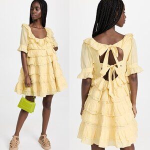 Innika Choo Cotton Organza Lace Layer Mini Dress in Pastel Butte Yellow 2 Medium
